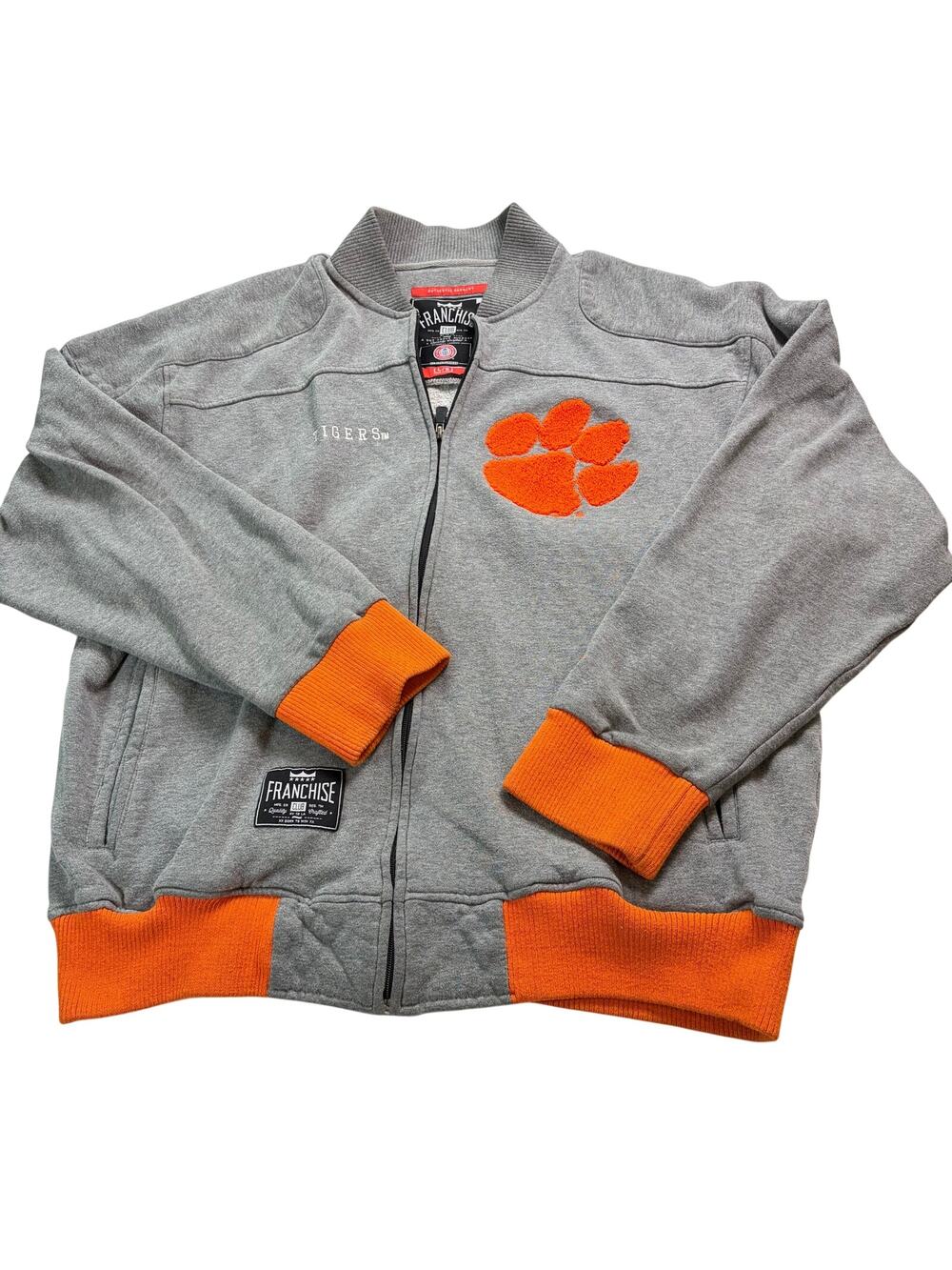 VTG Clemson full zip gray sweatshirt. Franchise Club. Size L. embroidered paw